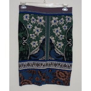 Moth Anthropologie Peacock Floral Knit Pencil Skirt Green Blue Wool Blend Small